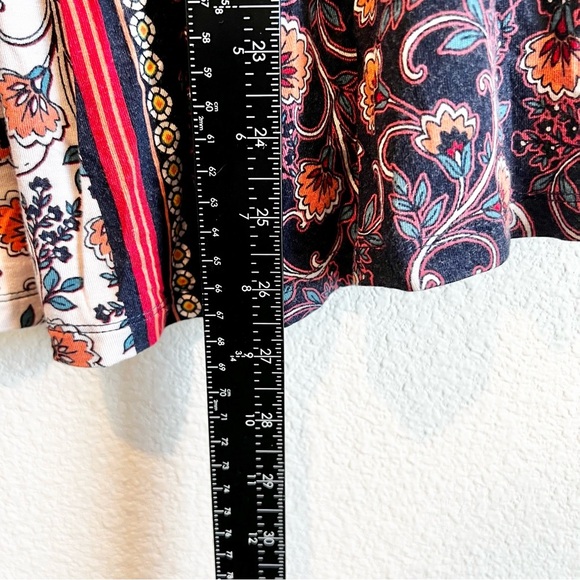 Boho Mixed Media Patchwork Top Petite Medium Flowy Short Sleeve Blouse - Picture 7 of 7